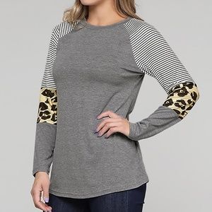 Gray and leopard color block top